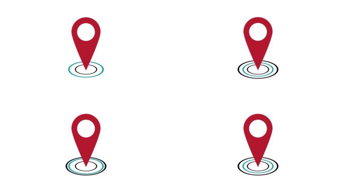 GPS位置指针动画和定位图标，在白色背景上