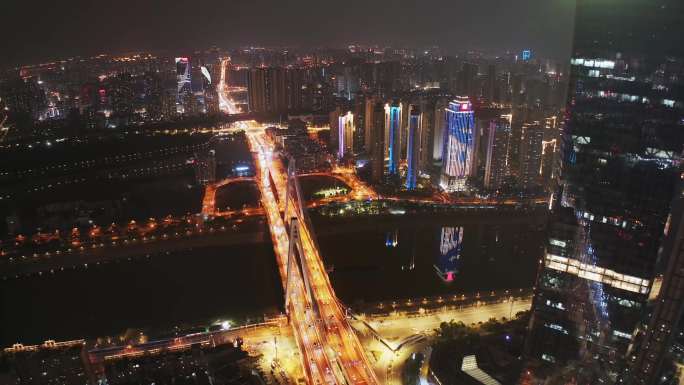 武汉高级夜景航拍夜晚  灯火璀璨 车流