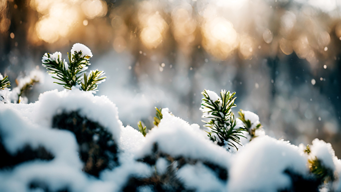 唯美森林雪景雾凇风景冬天下雪天气大雪茫茫