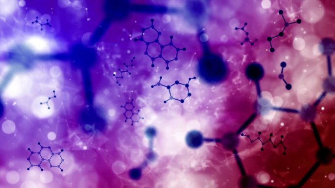 化学运动键在红紫色散景背景。