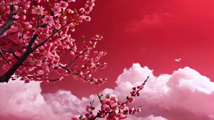 （合集）AI中国红梅花和白云背景