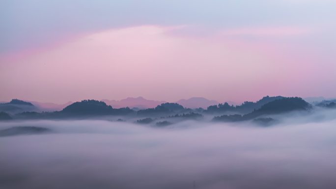 航拍农村日出云海延时