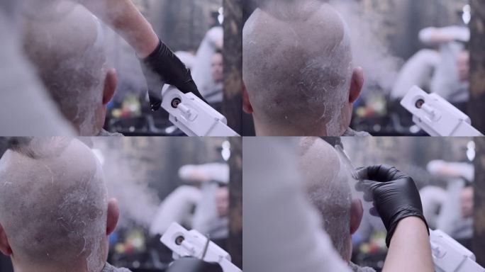 屏障引导蒸汽从蒸发器中喷射出来，刮掉了男子的后脑勺