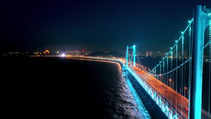 航拍大连星海湾跨海大桥夜景