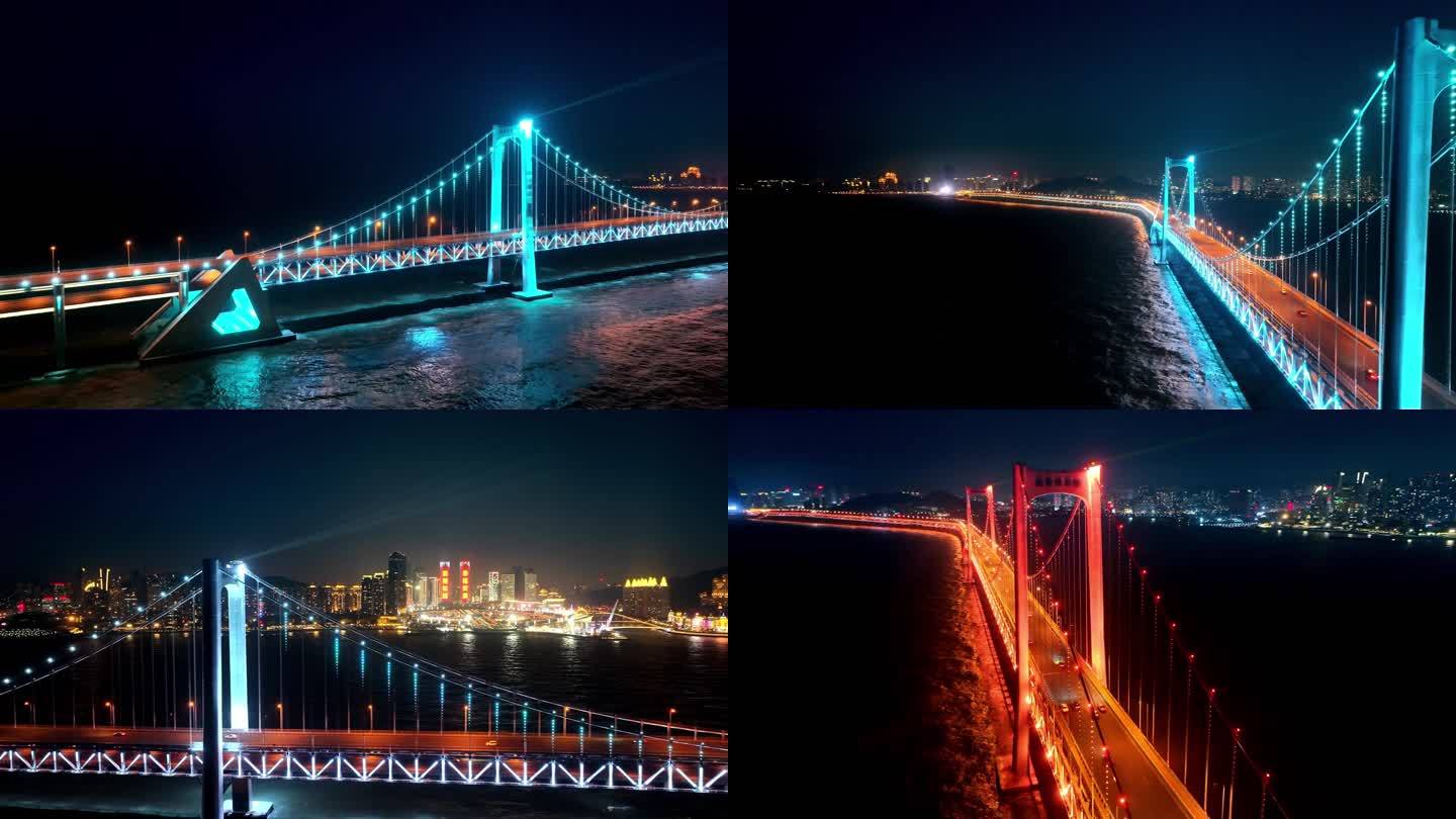 航拍大连星海湾跨海大桥夜景