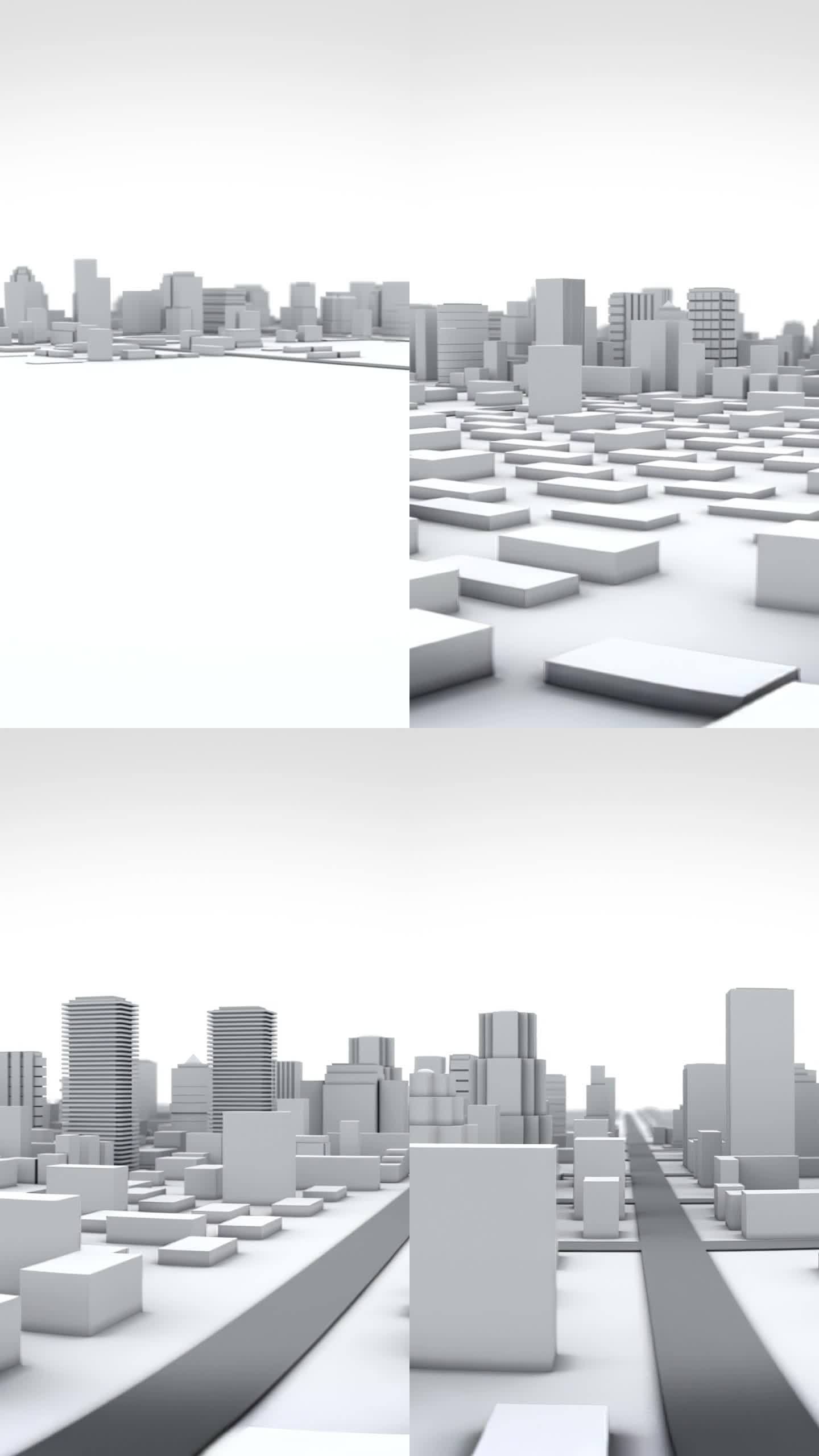未来城市的灰度三维模型。建筑物在地面上形成和出现