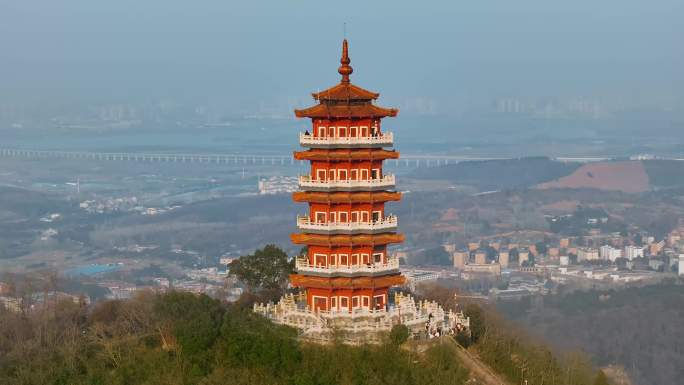 诸葛亮 故居 襄阳旅游  航拍 山顶塔