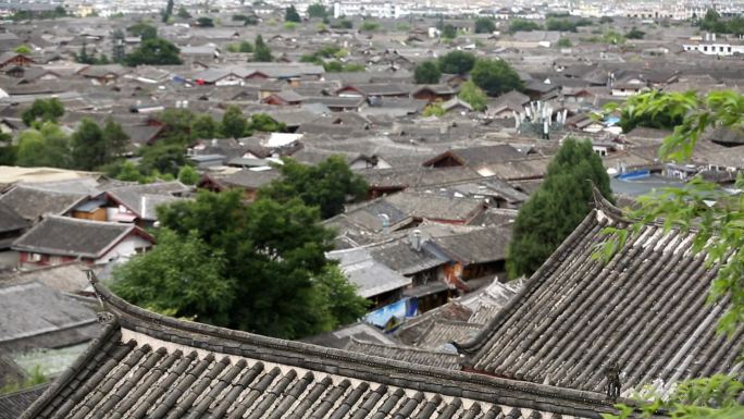 云南丽江古城城墙全景特写实拍素材