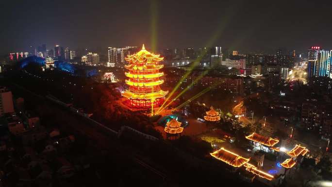 武汉航拍 黄鹤楼 城市 航拍 夜晚 武昌