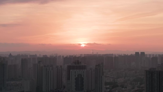 4K航拍郑州城市日出城市黎明