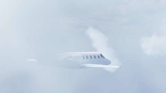 在晴朗的晴天，包机私人飞机在白云之上飞行