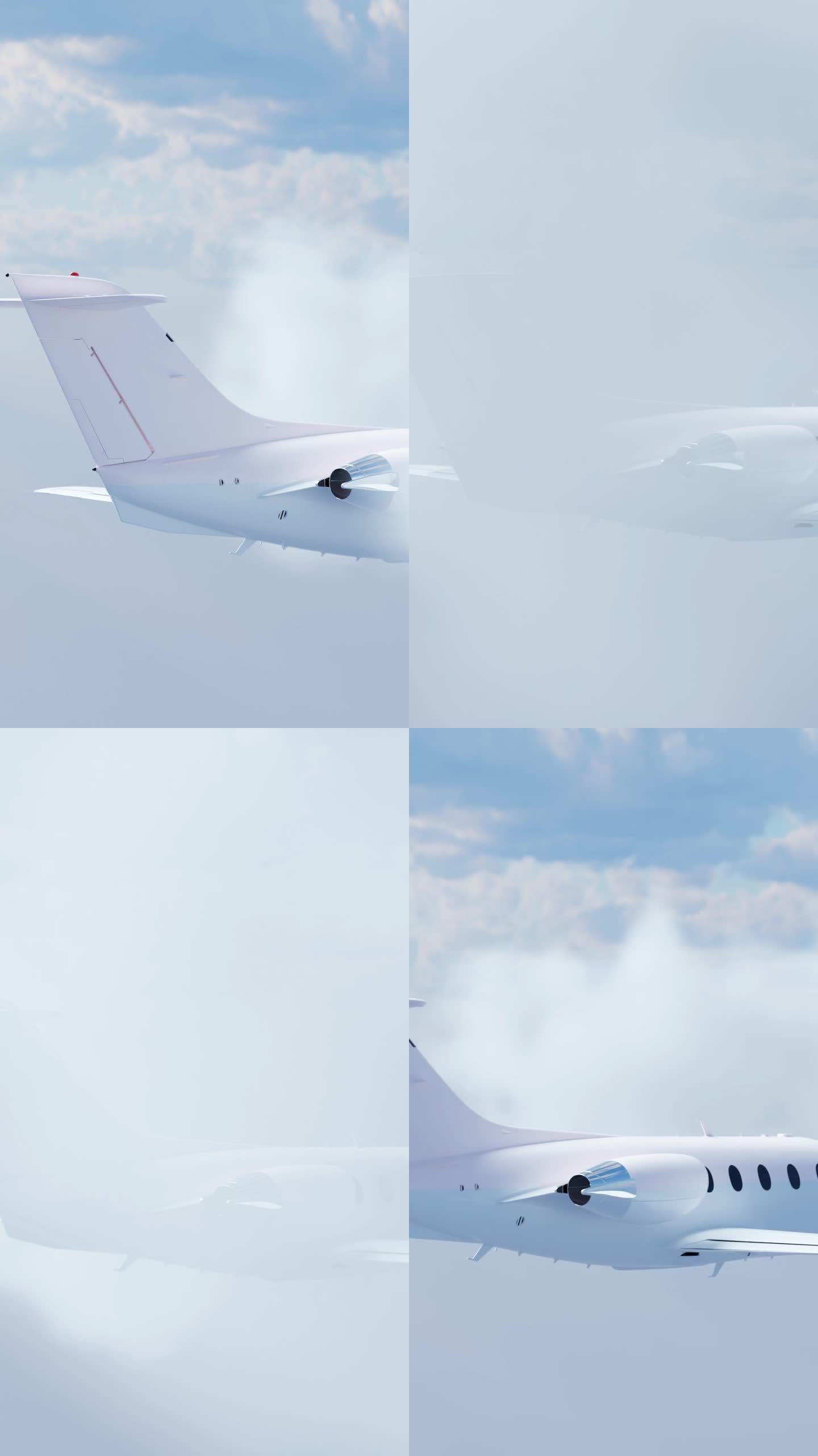 在晴朗的晴天，包机私人飞机在白云之上飞行