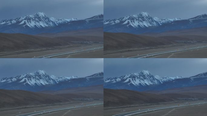 西藏那曲念青唐古拉山青藏公路高空航拍