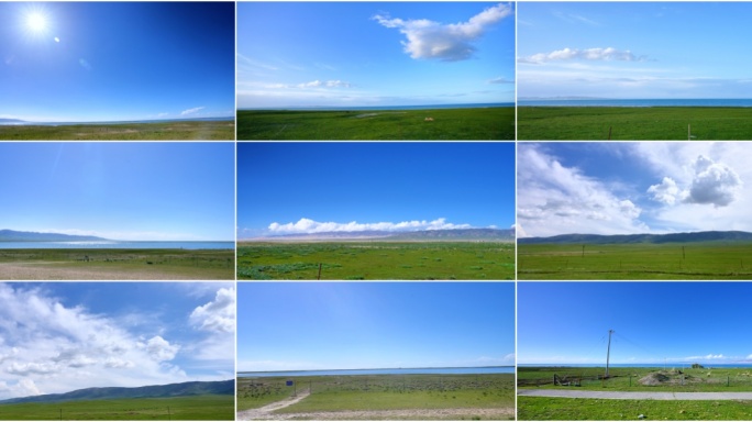 草原公路开车窗外美丽风景 草地蓝天 阳光