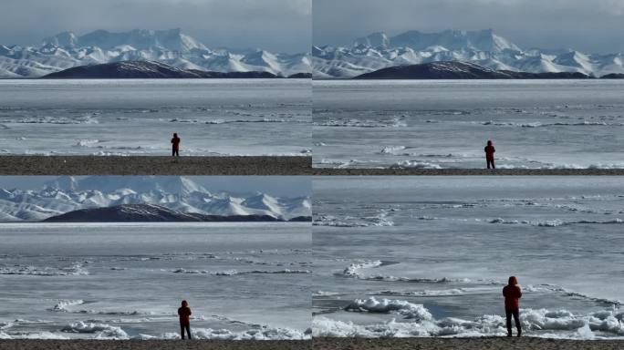 西藏那曲纳木措冰湖念青唐古拉雪山高空航拍