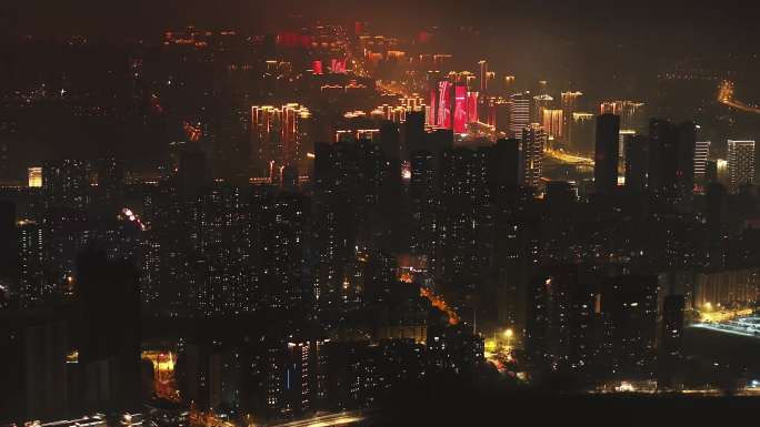 武汉过年 大年三十 夜景航拍烟花 庆祝