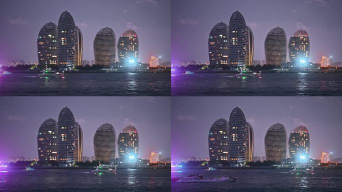 海南三亚凤凰岛城市夜景绚烂灯光秀
