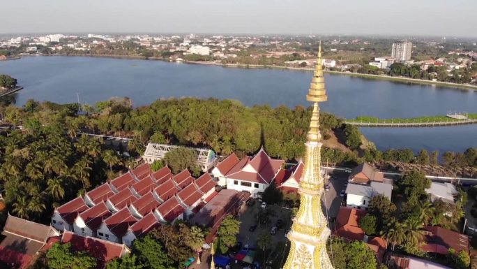 泰国孔敬著名旅游景点Phra That Kham ken航拍图
