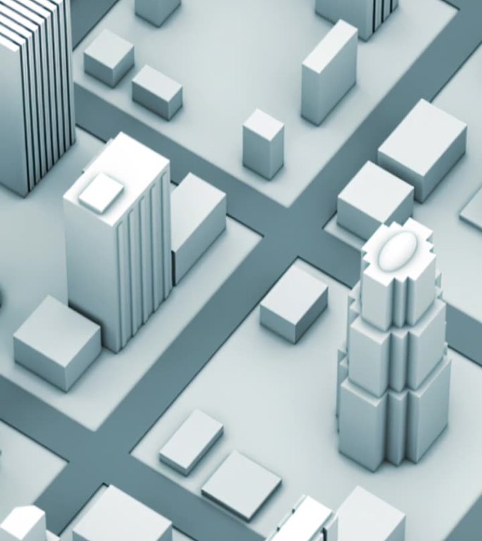白色的未来城市3D模型。建筑物从地面拔地而起