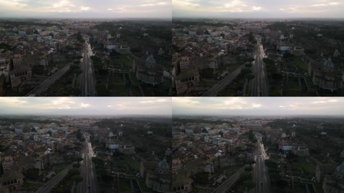罗马斗兽场，帝国论坛上空的电影无人机拍摄。罗马,意大利
