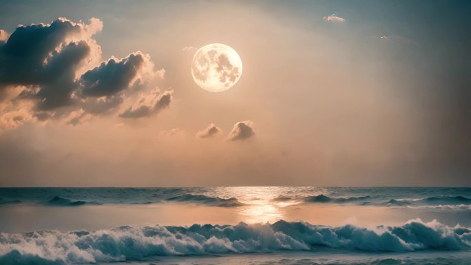 海上月亮 海上夕阳 大海 夜晚