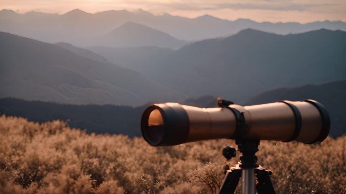 孤独的望远镜 山顶夕阳：傍晚望远镜