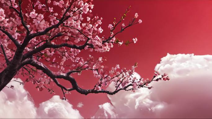 AI中国红梅花和白云背景