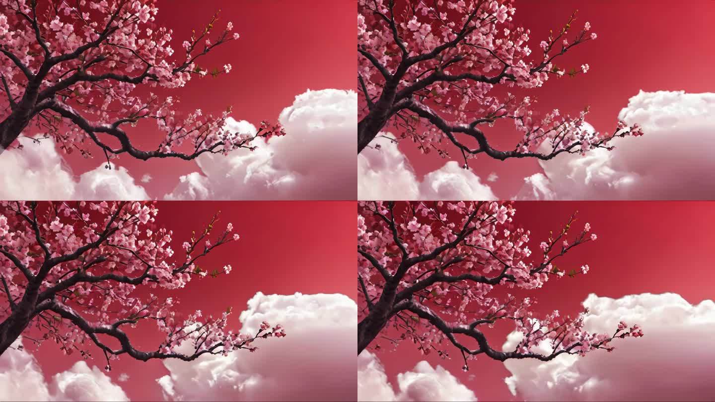 AI中国红梅花和白云背景