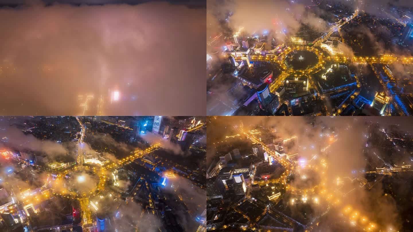 吉林长春人民广场夜景平流雾延时摄影