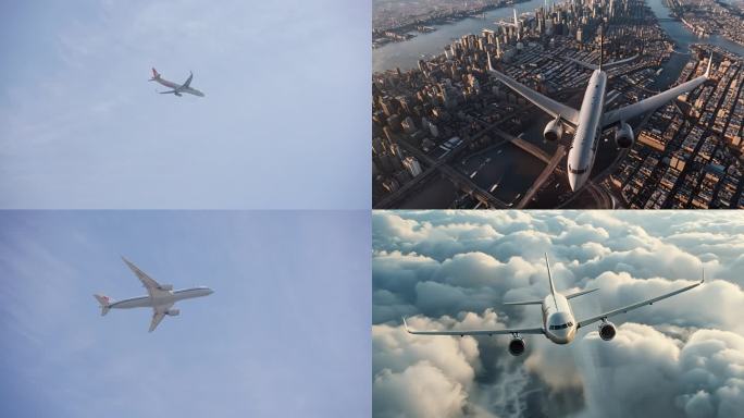 飞机 飞行城市云朵 空中飞机
