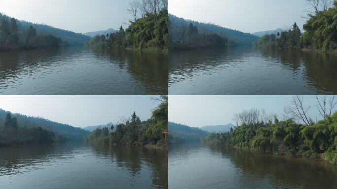 航拍河流河面河岸