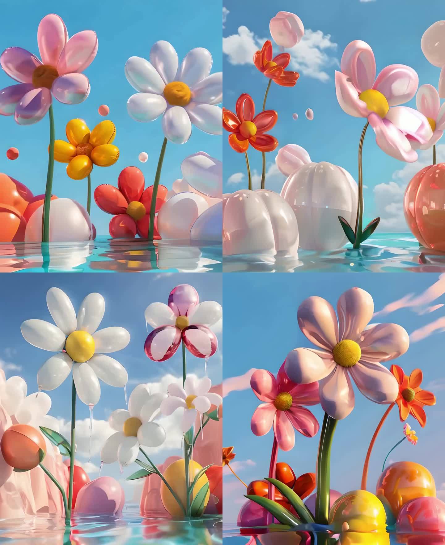 3D膨胀气球花朵/超现实气球花互动装置