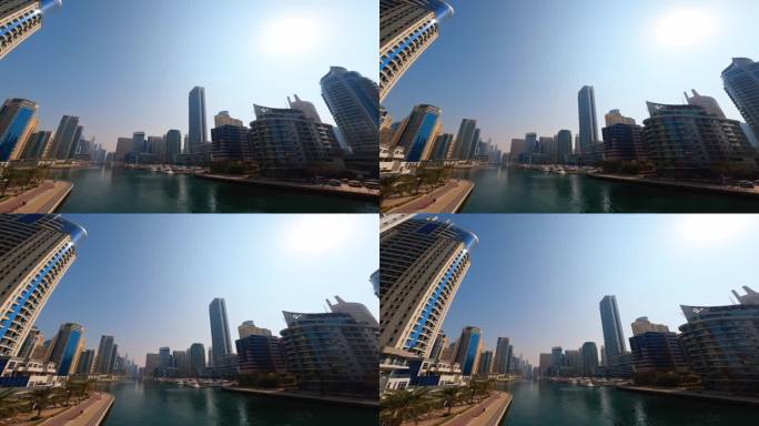 迪拜河上的船只和建筑