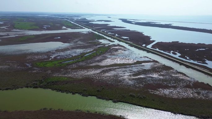 希腊三角洲埃夫罗斯河湿地航拍，4K镜头