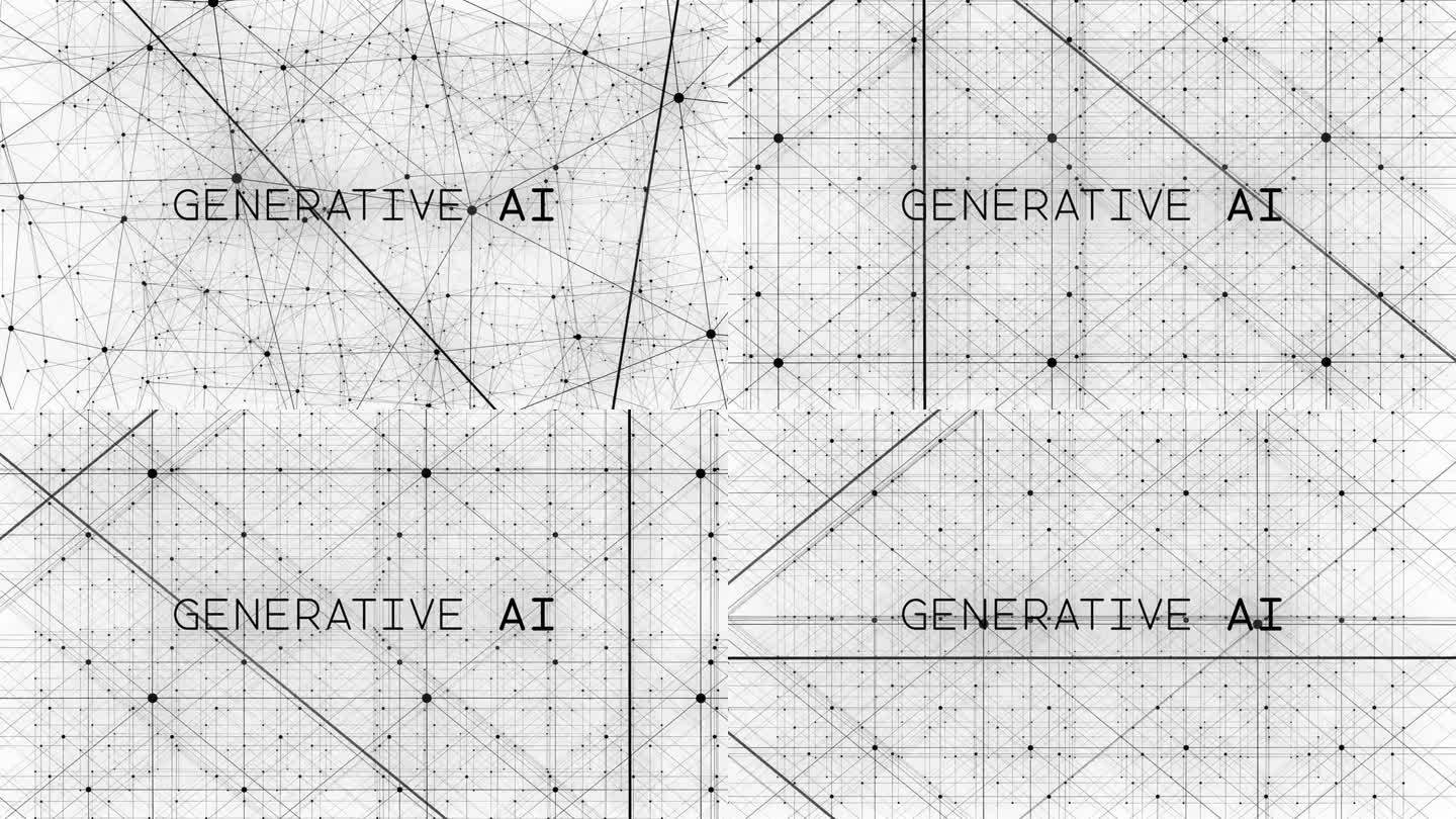 “生成式人工智能”出现在一张怪异的发光黑色粒子网前