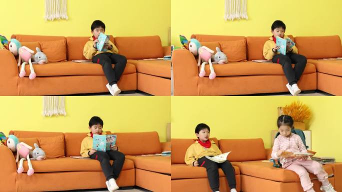 儿童看书小孩在客厅看书
