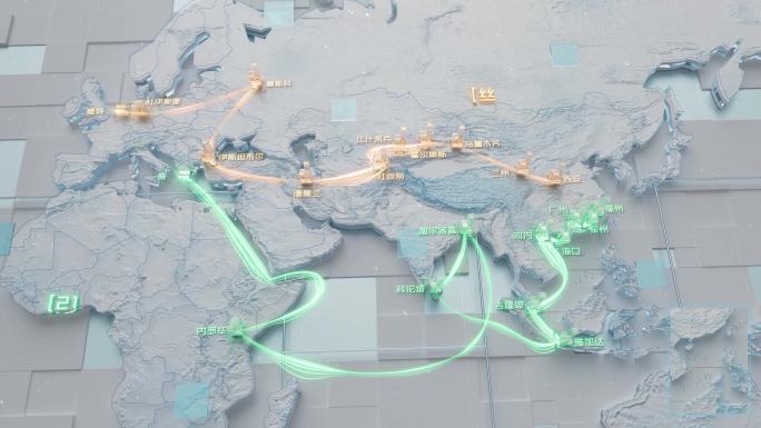 明亮浅色科技一带一路丝绸之路世界地图
