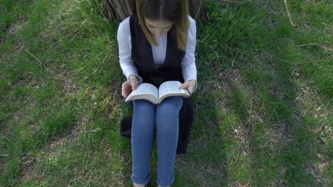 坐在树旁读圣经的女人