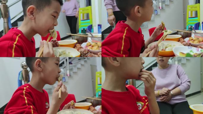 儿童吃饺子家长监督儿童吃饭
