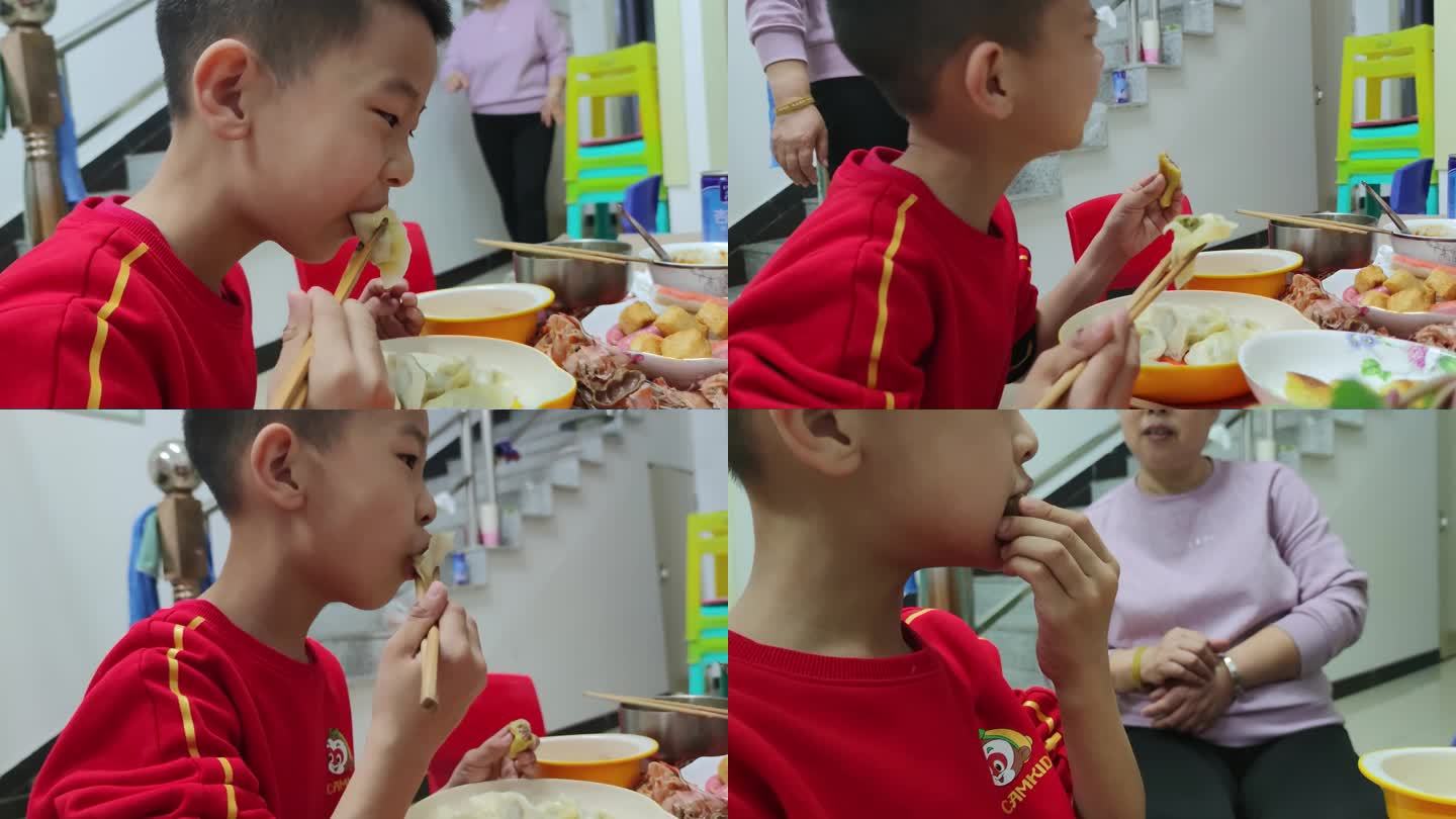 儿童吃饺子家长监督儿童吃饭