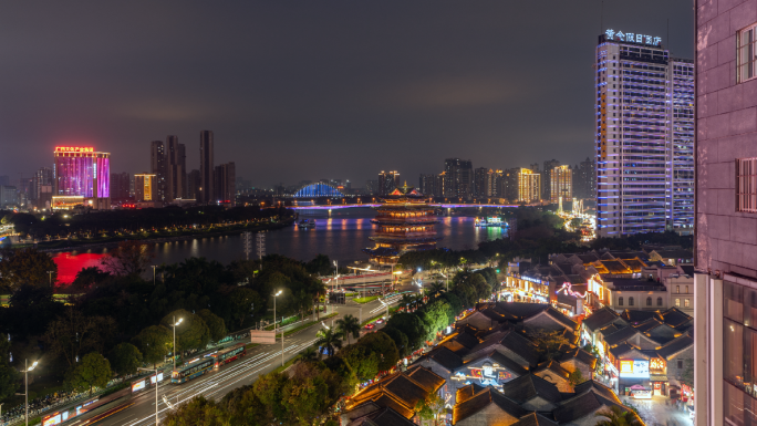 南宁三街两巷百盛步行街广场夜景延时