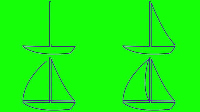 动画紫色游艇绘制。帆船的线形符号。旅游，游船，娱乐，航行，帆船赛的概念。毛圈的视频。线矢量插图孤立的