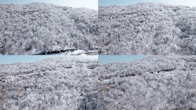 冬日山上雪景航拍与穿梭在山间的道路