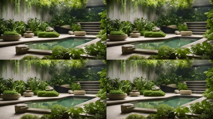 室内花园与水池和石阶