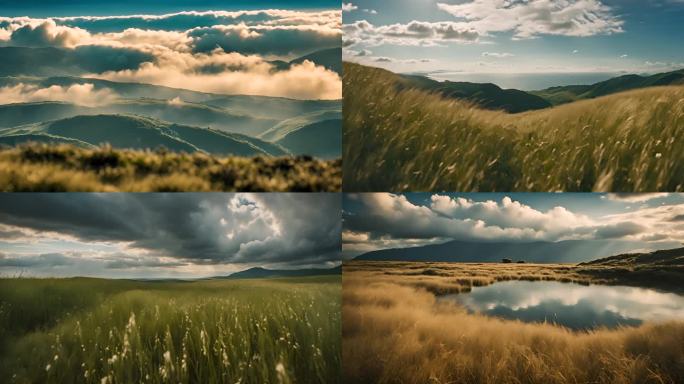 草原和云，山脉延时摄影