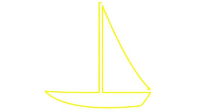 动画黄色游艇绘制。帆船的线形符号。旅游，游船，娱乐，航行，帆船赛的概念。毛圈的视频。线矢量插图孤立的