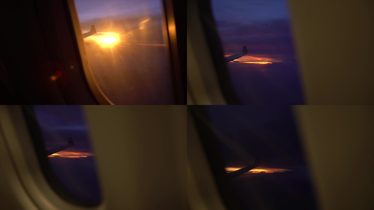 飞机外的落日与云朵