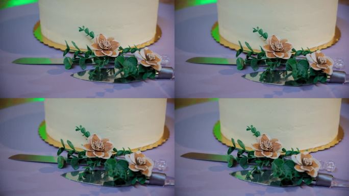 刀和婚礼蛋糕放在标签上