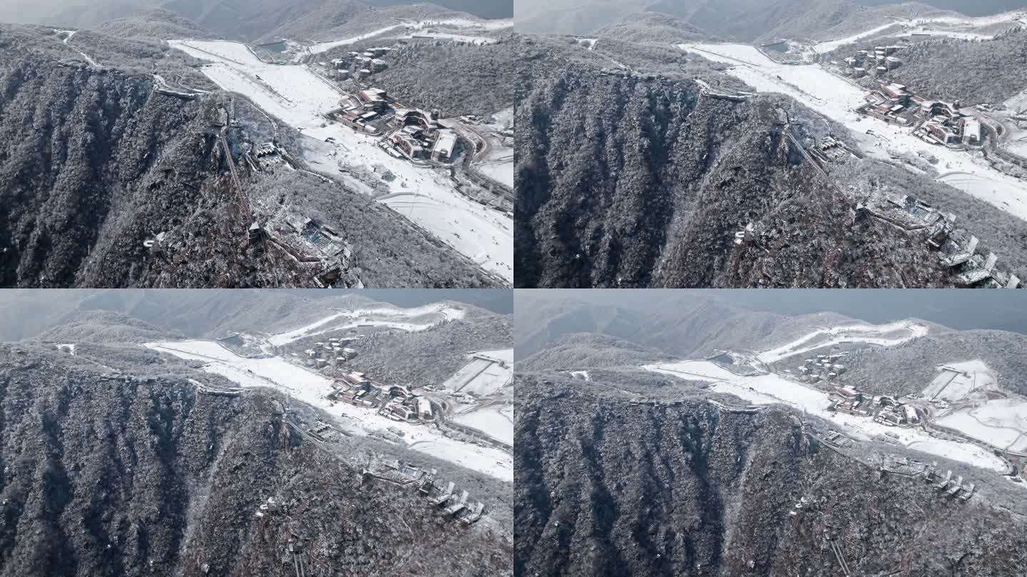 冬日山上雪景航拍与穿梭在山间的道路