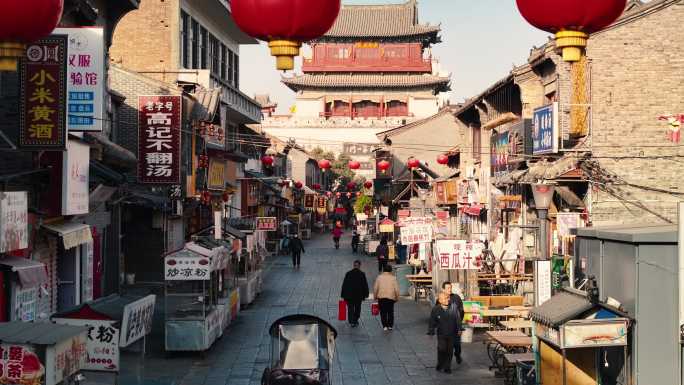 洛阳丽景门老街清晨航拍人文风景